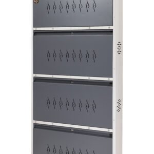 Modern Metal 4-Door Shoe Rack with Lock | Space Saving Wall-Mountable Shoe Cabinet with Ventilation Design (Grey & White)